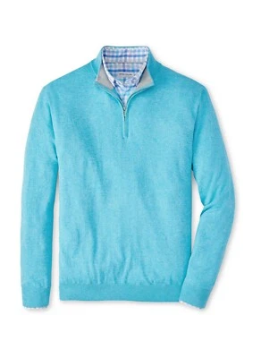 Peter Millar Radiant Blue Crest Quarter-Zip Sweater NWT L Cotton Turquoise - Image 1 of 2