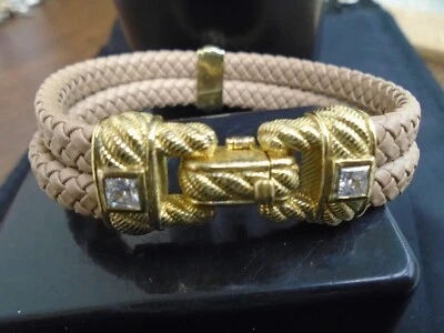 Pulsera de cuero circonita cúbica tono oro rosa 925 de JUDITH RIPKA. Bronceado. Lujoso. Foto 1 de 4