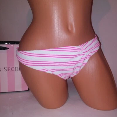 Parte inferior de bikini de baño Victoria Secret grande rosa blanco a rayas Foto 1 de 4