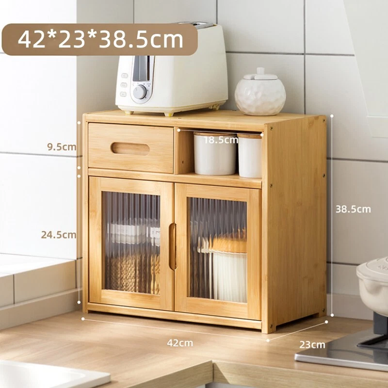 Bamboo Countertop Cupboard 2 Tier Pantry Kitchen Desk Tea Coffee Storage Cabinet - image 1 of 4