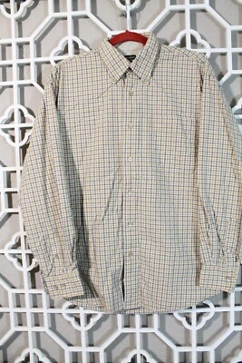Haggar Button Up Shirt Mens M Yellow Blue Checks Cotton Casual Preppy Oxford Men - Image 1 of 4