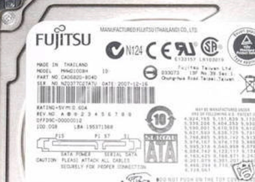 Fujitsu MHW2100BH (CA06820-B040) 0FFD9C-00000012 100gb 2.5" Sata Hard Drive - Image 1 of 1