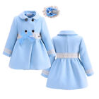 Dziecięcy dziewczęcy płaszcz zimowy Średni Podwójny guzik Niebieski Outwear Kurtka Formalne ubrania