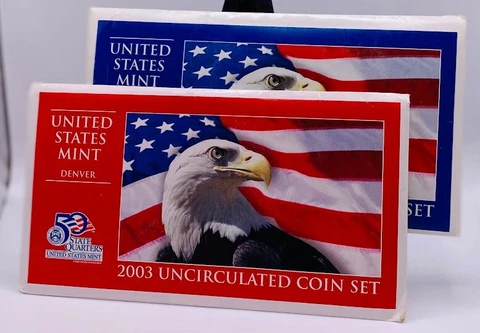 2pcs. 2003 US Mint Uncirculated  Coin Set in OGP,  Denver and Philadelphia Mint Cover