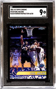 2001 CHROME BLACK BORDER REFRACTOR KARL MALONE 46/50 #120 TOPPS SGC 9 UTAH JAZZ - Picture 1 of 2