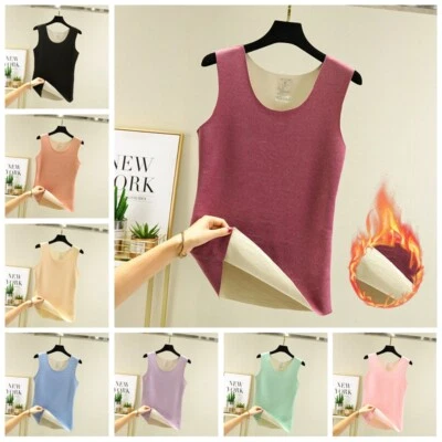 Women Fleece Lined Vest Camisole Tank Top Sleeveless Undershirt Thermal Warm - image 1 of 4