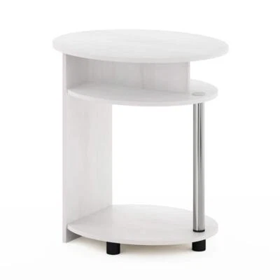 Mesa auxiliar diseño simple 18,9 pulgadas roble blanco acero inoxidable estantes de madera ovalados Foto 1 de 4