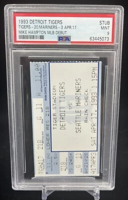 Mike Hampton MLB 1993 boleto debut Tigres/Marineros Ken Griffey Jr 2B Pop 1 PSA 9 Foto 1 de 4