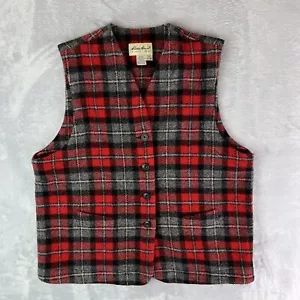 Vintage Eddie Bauer 85% Wool Vest Plaid Womens XL Fall Cozy Cabin Granola Button - Picture 1 of 16