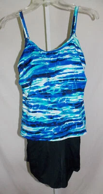 Mameluco de natación para mujer Croft & Barrow azul a rayas negro esculpido de una pieza talla 10 Foto 1 de 3