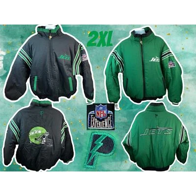 Abrigo Chaqueta Puffer Jugador Profesional NFL New York Jets Vintage Reversible Años 90 XXL Verde Foto 1 de 4