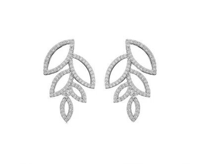Pendientes colgantes con diseño de hojas y pavé de circonita cúbica ZARD en placa de platino  Foto 1 de 4