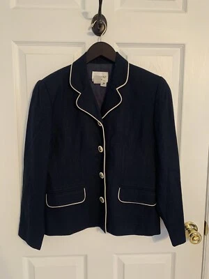 Blazer Vintage Carroll Reed Petite Feminino Azul Marinho com Detalhe Branco Tamanho 2P - Imagem 1 de 3