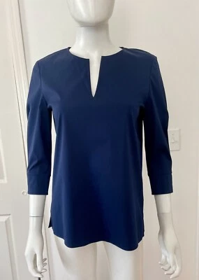 Nueva Blusa Pullover Manga 3/4 Túnica Azul Marino Lafayette 148 Nueva York Talla XS Foto 1 de 4