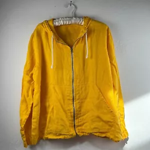 FLAX Hooded Jacket Womens Small Yellow Linen Zippered Outdoor Travel Lightweight - Picture 1 of 9