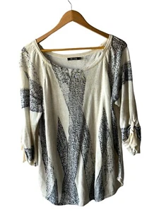 Maglione Nic+Zoe taglia L 58% lino beige e grigio manica allacciata - Foto 1 di 7