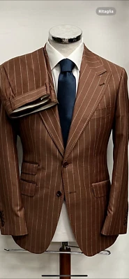 Traje de lana Cerruti marrón a rayas lujo 2 botones super 150 Foto 1 de 3