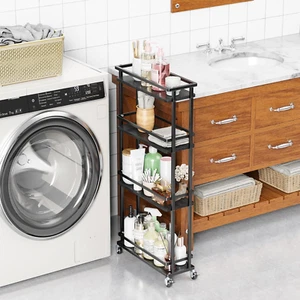 Slim Storage Cart 4 Tier Narrow Kitchen Rolling Cart on Wheels for Small Space, - Picture 1 of 12