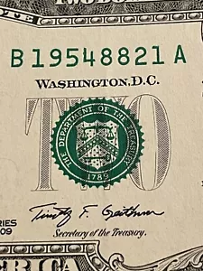 Fancy Serial Number $2 Dollar Birthday Note 2009 B 19548821 A (Aug 21, 1954 ) - Picture 1 of 15