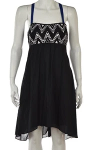 Leifnotes Womens Dress Size 6 Black Blue White Sheath Empire Waist Knee Length - Picture 1 of 5