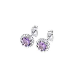 18k White Gold Plated 4 Ct Created Halo Round Amethyst CZ Stud Earrings - Picture 1 of 1