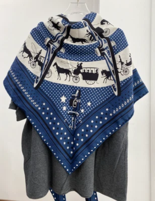 70% Cachemira 30% Seda Envolvente Bufanda Azul Carruaje Estampado Triángulo Chal 190X80cm Nuevo Foto 1 de 4