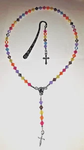 Child Rosary BEADS + Cross Bookmark Colorful Rainbow Catholic Kids Prayer Beads - Picture 1 of 9