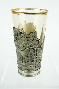 VIDRIO ANDINO ESTILO JUVENIL ALREDEDOR DE 1900 - SALUDO DESDE MARBURGO - CON REVESTIMIENTO METÁLICO - Imagen 1 de 9