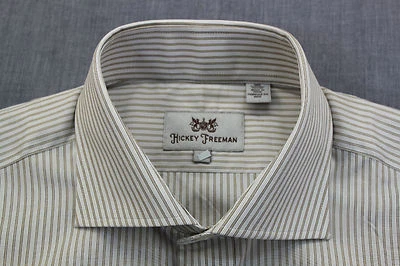 Camisa de vestir HICKEY FREEMAN para hombre color tostado y blanco a rayas con botones LS NUEVA CON ETIQUETAS 16 34/35 $145 Foto 1 de 4
