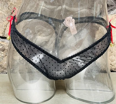 Victoria's Secret Lace High Leg Jingle Bells Mesh THONG Panty Sz M BLK NWT$18.95 - Image 1 of 4