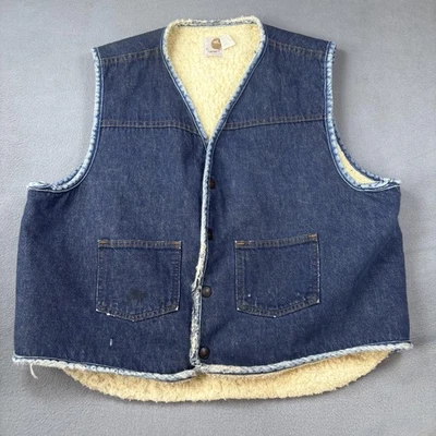 Chaleco de Colección Carhartt Denim Sherpa Forrado Para Hombres XL Azul Prendas de Trabajo Frente a Presión Años 80 Foto 1 de 4