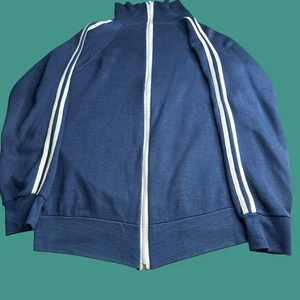 Sears Herren Medium Tall gestreifte Trainingsjacke durchgehender Reißverschluss blau Vintage 70er 80er Acryl - Bild 1 von 15