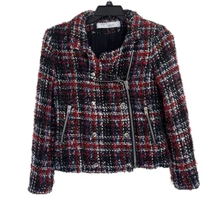 IRO Sloane Women's Tweed Moto Plaid Multicolor Jacket Size 40 IT (US Small) - Picture 1 of 8
