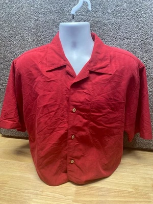 Рубашка мужская Cubavera средняя красная с коротким рукавом на пуговицах вискозная смесь - Изображение 1 из 4