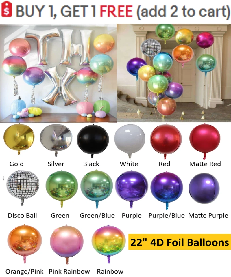 22" 4D Round Sphere Orbz Foil Balloons Mylar Balloons Birthday Party Christmas - Image 1 of 4