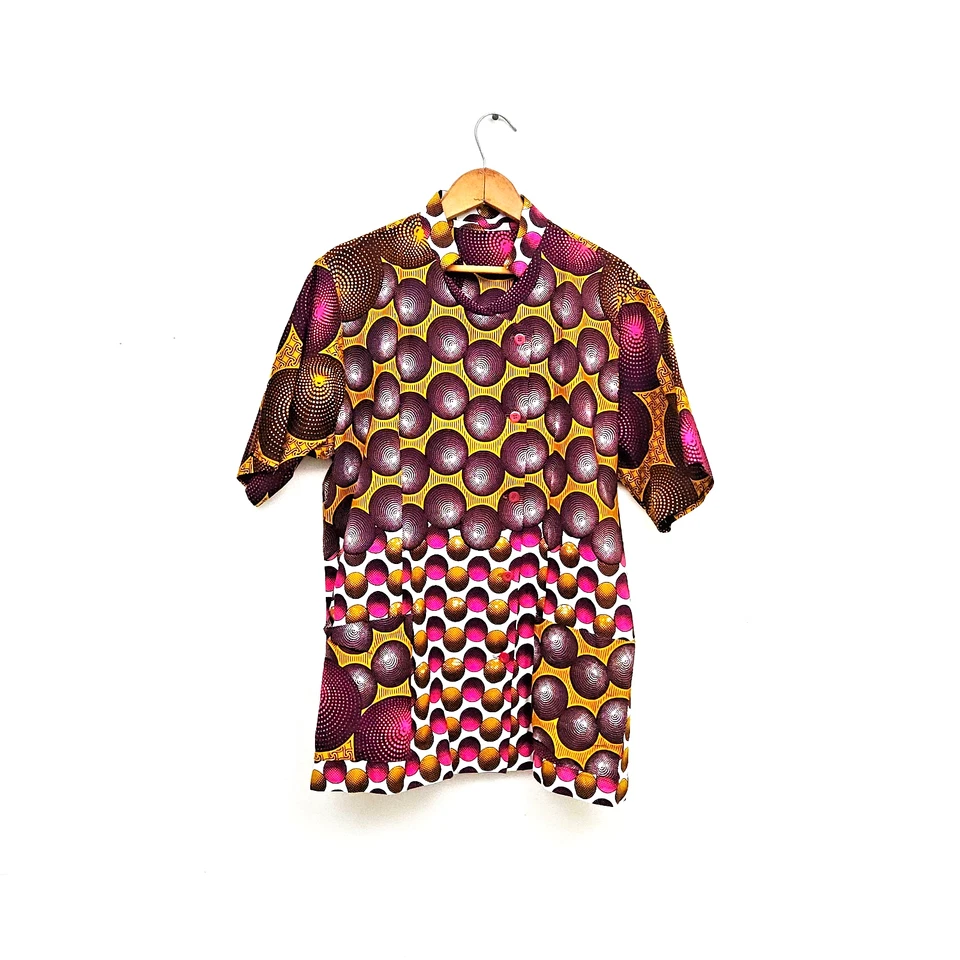 Veritable Wax Block Shirt Tunic Vtg Abstract African Tribal Club Pop Art Print L - Image 1 of 4