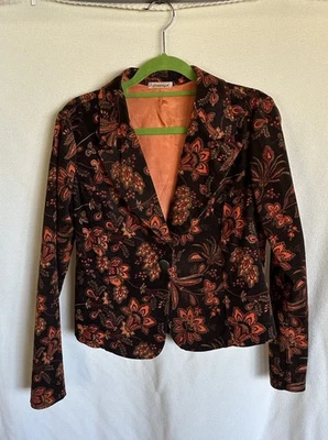 Blazer Papaya Mujer de Un Botón Marrón Rico Tonos Naranja Diseño Floral Grande Foto 1 de 4