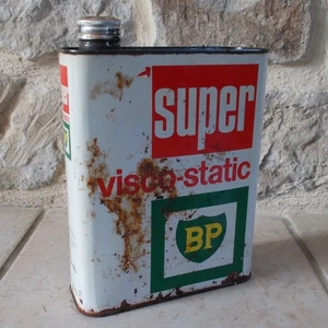 Ancien Bidon d'Huile BP Super Visco Static France Vintage oil can blanc vtg old - Picture 1 of 5