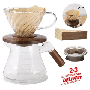 600ml Pour Over Coffee Maker Glass Carafe w/40 Filter Papers Coffee Pot Set Gift - Picture 1 of 10