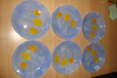 6 assiettes à soupe creuses Verre coloré à décor de tulipe ARC France - Luminarc - Photo 1/4