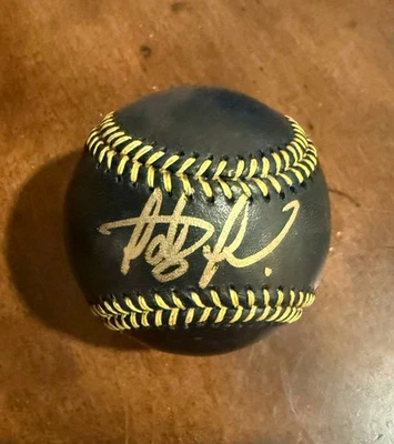 Fernando Tatis Jr. Auto Signed GOLD Paint Pen on a BLACK MLB Ball JSA Cert - Image 1 of 2