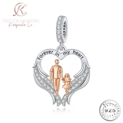 Dije de alas de ángel de papá e hija genuino de plata de ley 925 conmemorativo de oro rosa Foto 1 de 4