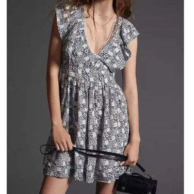 Mini vestido túnica Anthropologie cuello en V para mujer talla XL azul blanco negro nuevo con etiquetas Foto 1 de 4