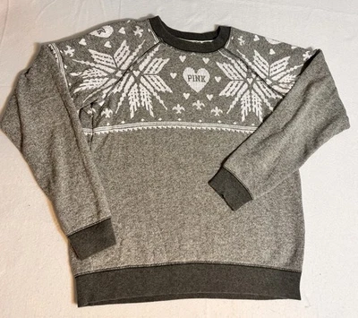Sudadera Victoria's Secret Love Rosa Pequeña Gris Mujer Logo Copo de Nieve Vacaciones Foto 1 de 4