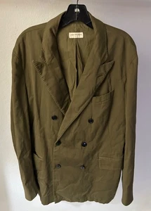 DRIES VAN NOTEN Zweireiher Baumwoll Blazer Sakko Gr. 52, grün geknöpft - Bild 1 von 15