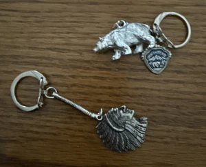 ~Great Smoky Mountains Souvenir Keychains Bear And Indian~ 1970s - Picture 1 of 5