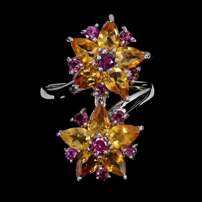 925 Sterling Silver Ring Marquise Citrine Rhodolite Natural Gemstone Jewelry Sz  Foto 1 de 4