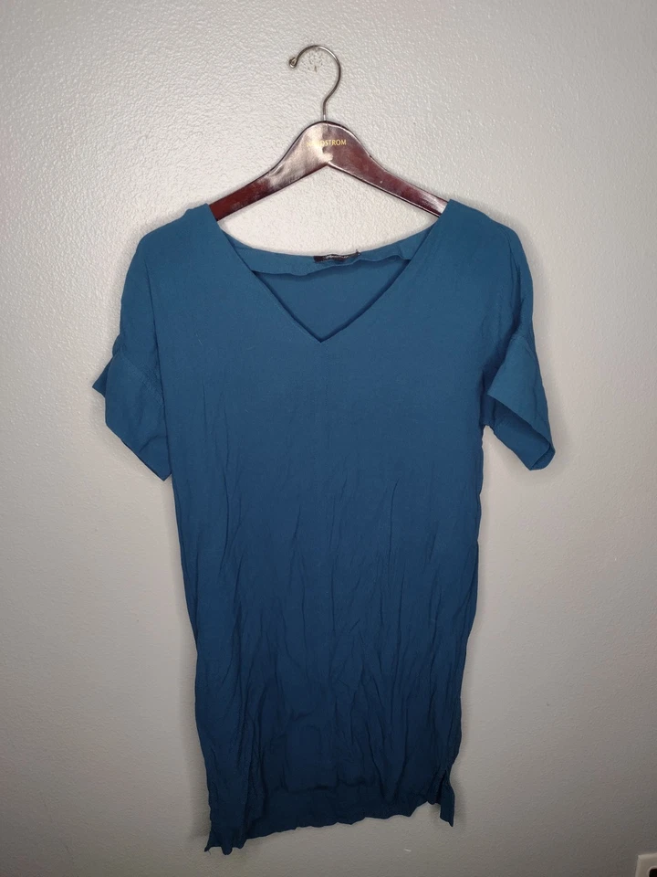 Vestido Madewell Novel Shift Túnica Pequeño Azul Cuello en V Minimalista Lagenlook A34 Foto 1 de 4