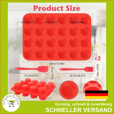 Silikon Muffin Backform 2 Stück, 24 Cavity Mini Muffins, Antihafteig, Rot - Bild 1 von 3