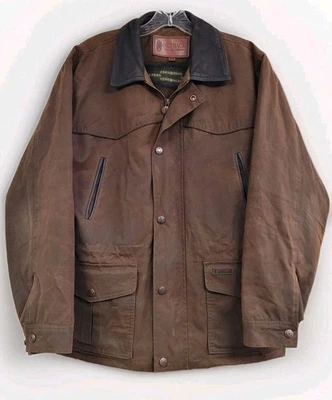 OUTBACK TRADING COMPANY WAXED OILSKIN JACKET PATHFINDER AZTEC FLEECE LINED SMALL - Image 1 of 4